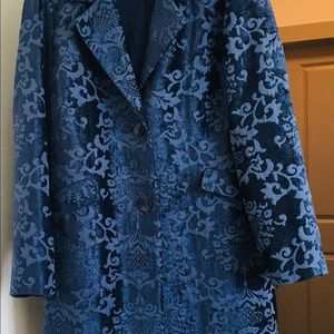 Chico’s Chenille Jacquard blue coat.